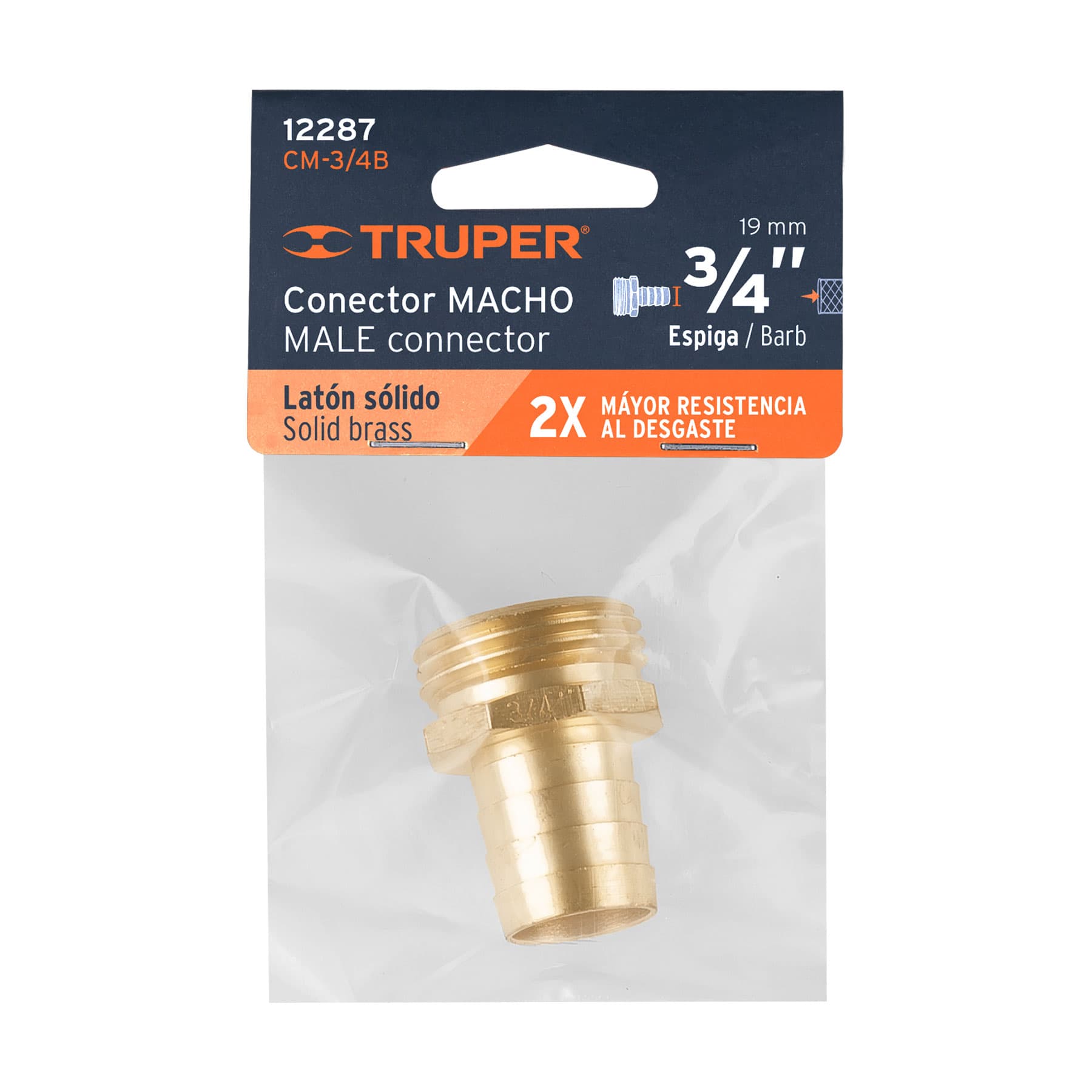 3/4' M solid brass hose connector, Truper / 12287