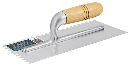 11" square notched trowel, 10 rivets, wooden handle / 15404