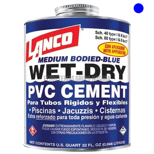 PEGAMENTO PVC AGUA FRÍA Y CALIENTE WET-DRY AZUL 1/4 (32 OZ) LANCO SM248-5-140089-718594024851