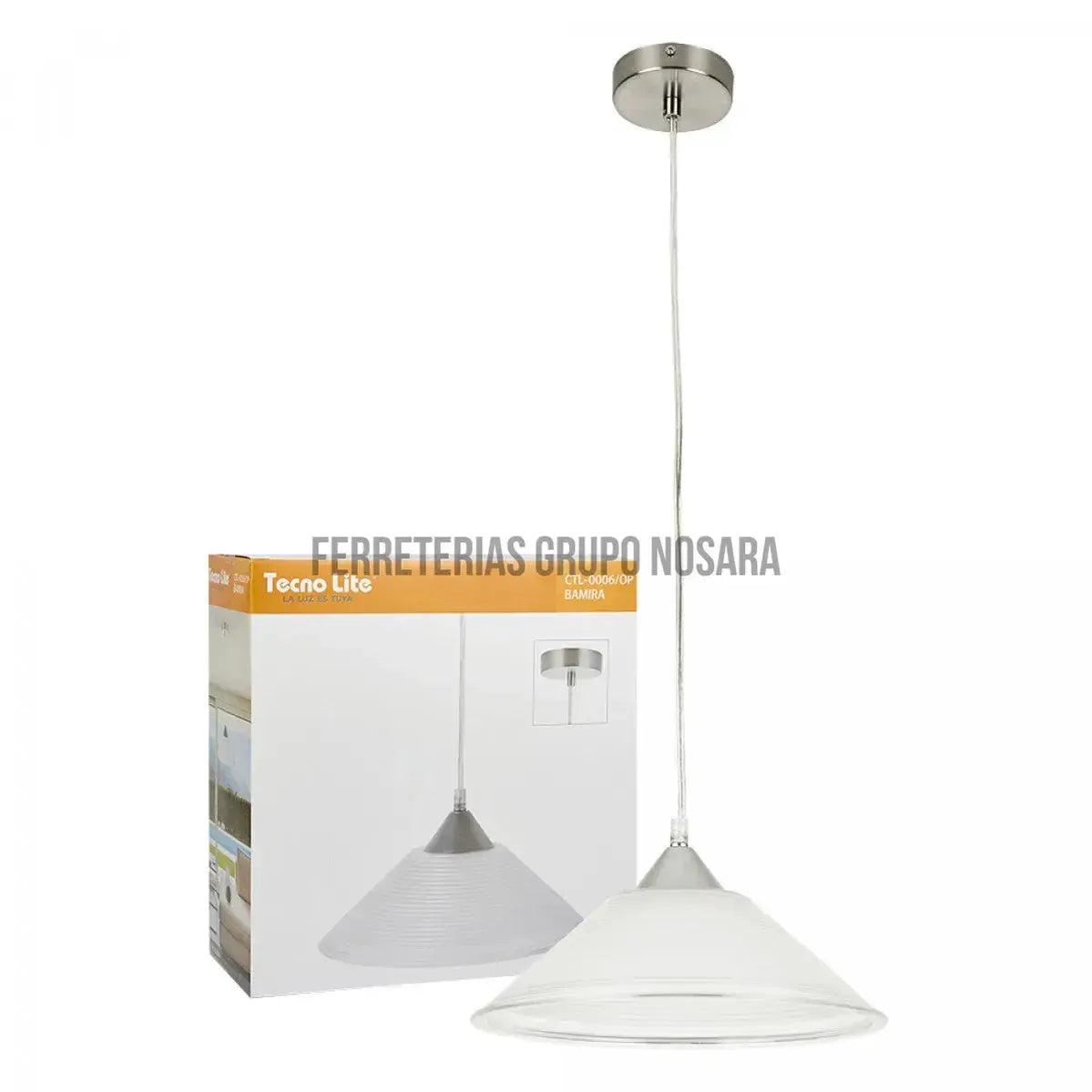 Lampara colgante E27 60W 100-240V cristal opalino Bamira Tecnolite 60CTL0006MVOP-