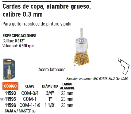 Carda de copa 1-1/8" alambre grueso para taladro, Truper / 11596-