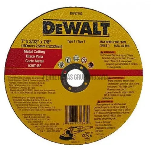 Disco de corte abrasivo para metal 7" x 2.3 mm plano Dewalt DW4719C-6078-28877353432