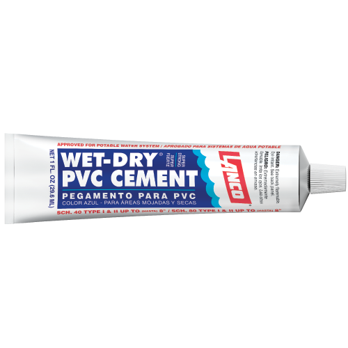 PVC glue hot and cold water Wet-Dry blue 1 ounce Lanco TP248-20