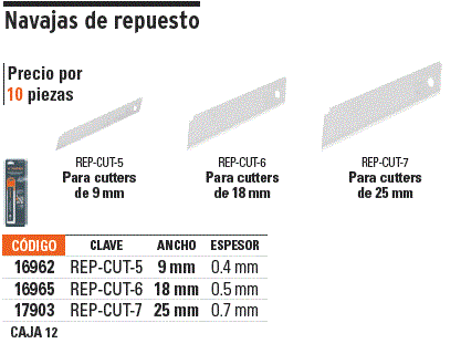 Estuche con 10 cuchillas SK4 de 25 mm para cutter, Truper / 17903