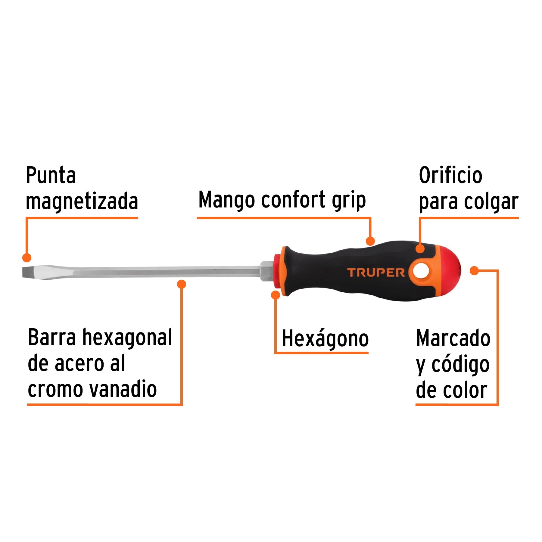 Flat screwdriver 1/4" x 6" Comfort Grip handle, Truper / 14000