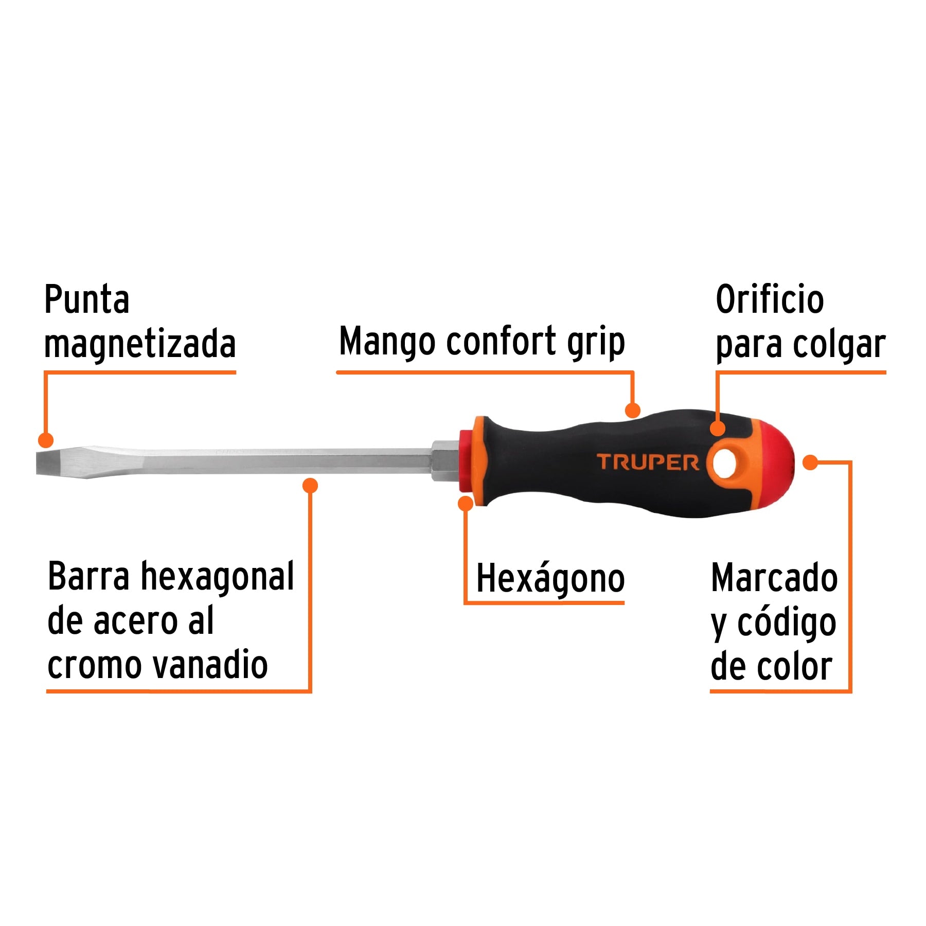 Flathead screwdriver 5/16" x 6" Comfort Grip handle, Truper / 14006