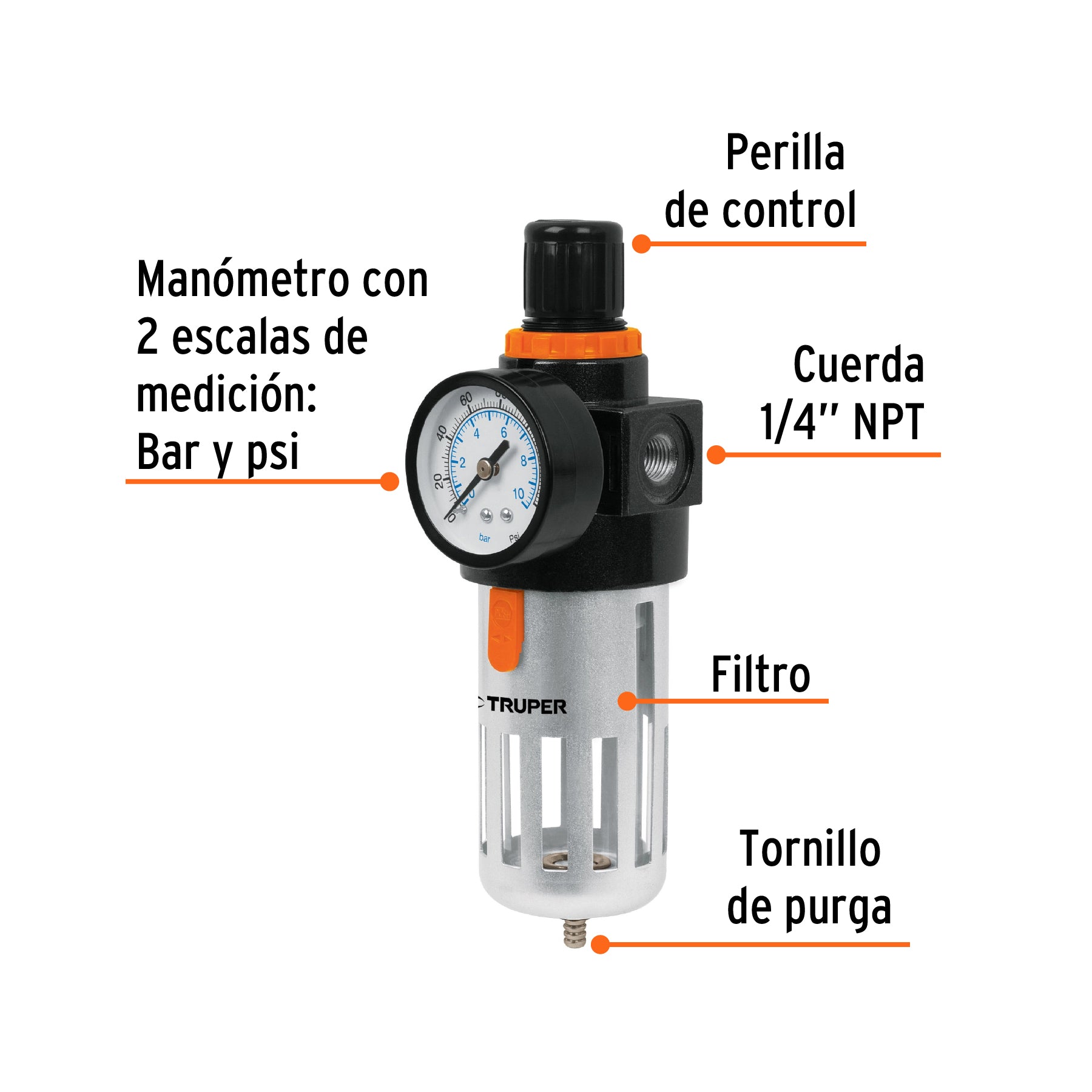 Filter and air pressure regulator, thread 1/4 NPT / 18238