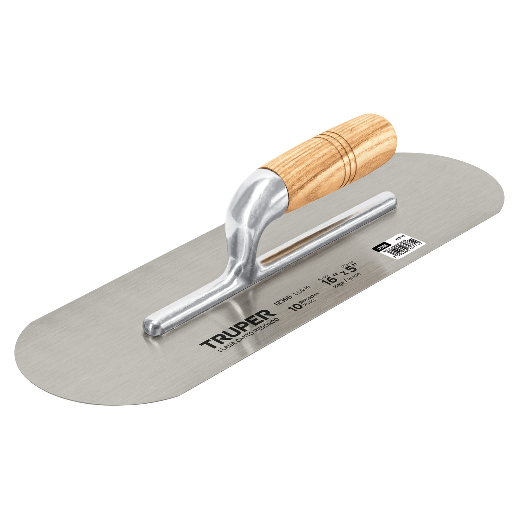 Round edge trowel 16" x 5" with wooden handle, Truper / 12398