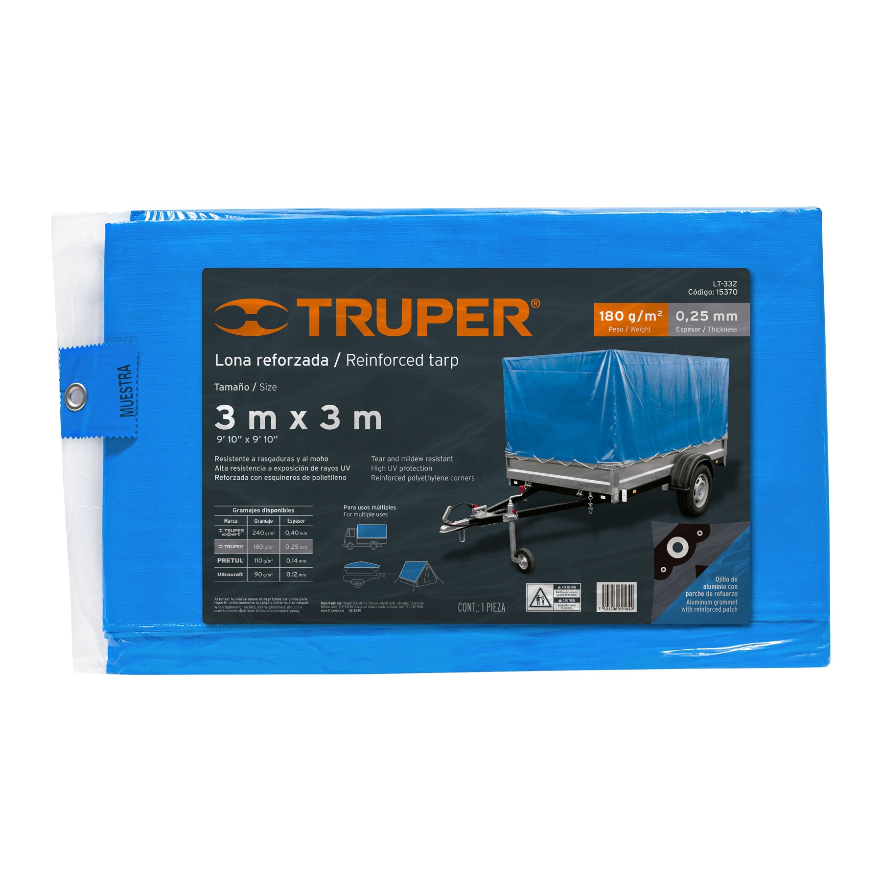 3 x 3 m reinforced blue canvas, Truper / 15370