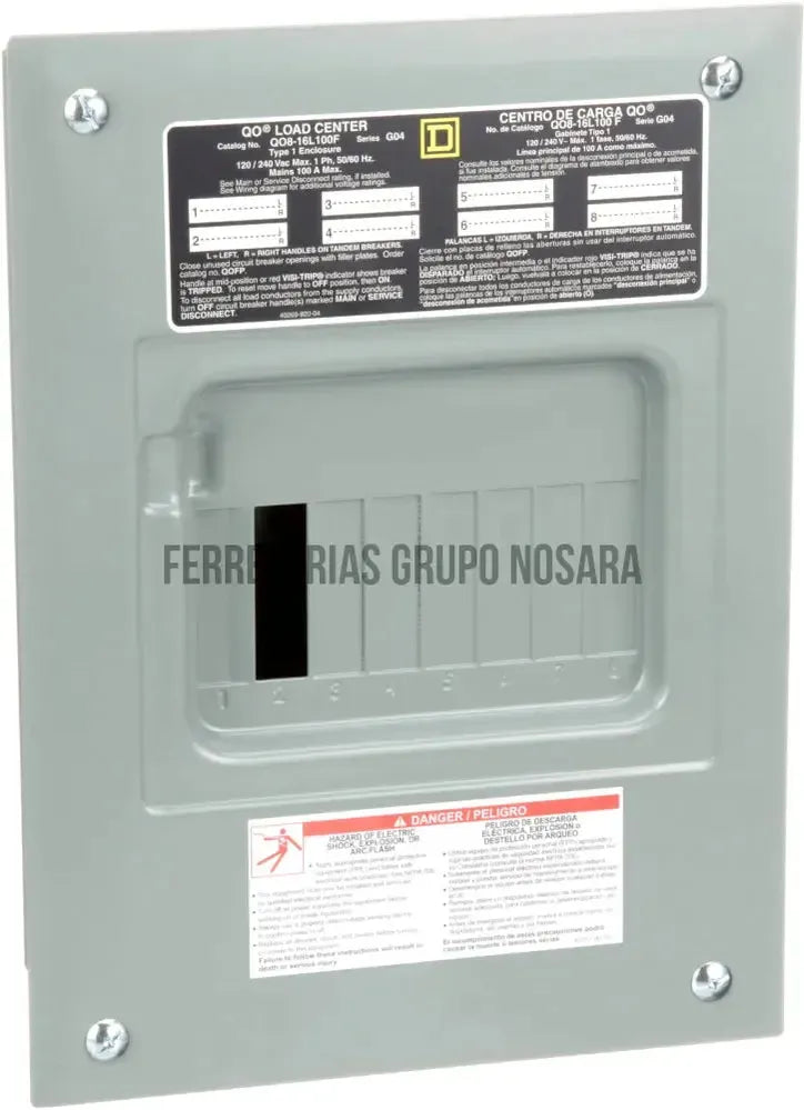 Centro de carga de empotrar 8-16 circuitos 100A 120/240V UL Square D QO816L100F-MN800551-785901785675