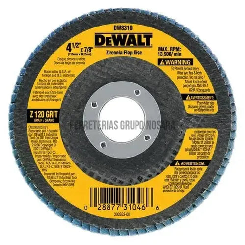 Disco abrasivo flap metal 4-1/2" x 22.2 mm grano 40 Dewalt DW8307-AR-MS 007122-885911367301