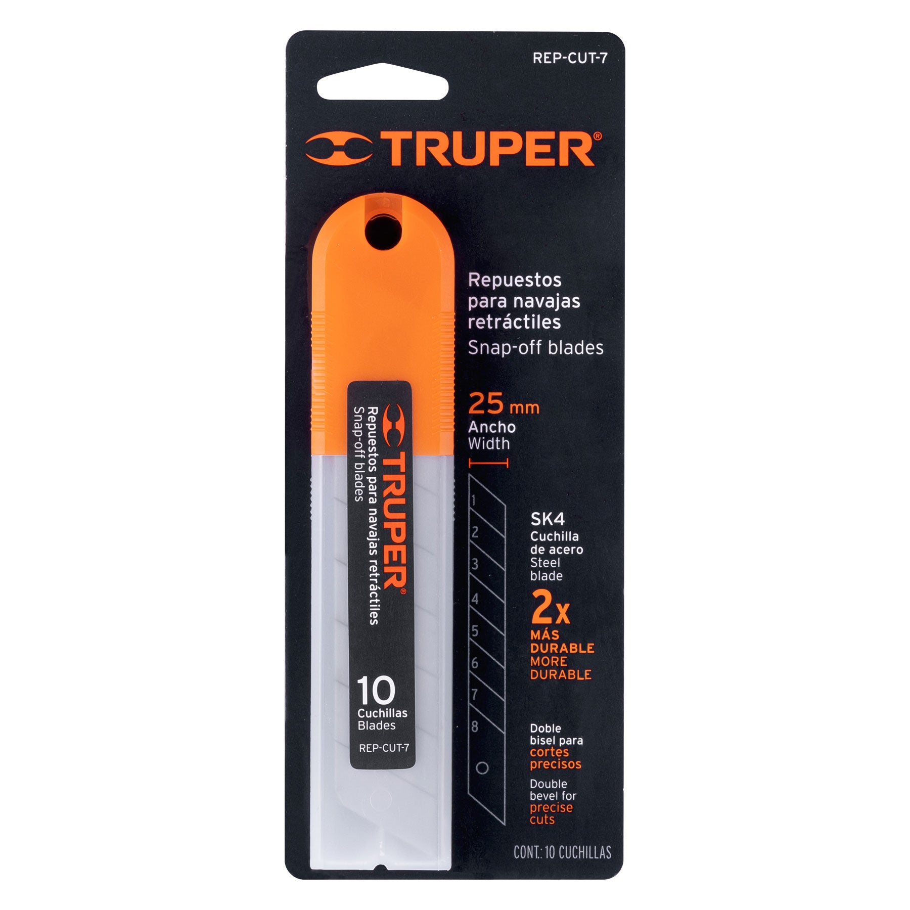 Estuche con 10 cuchillas SK4 de 25 mm para cutter, Truper / 17903