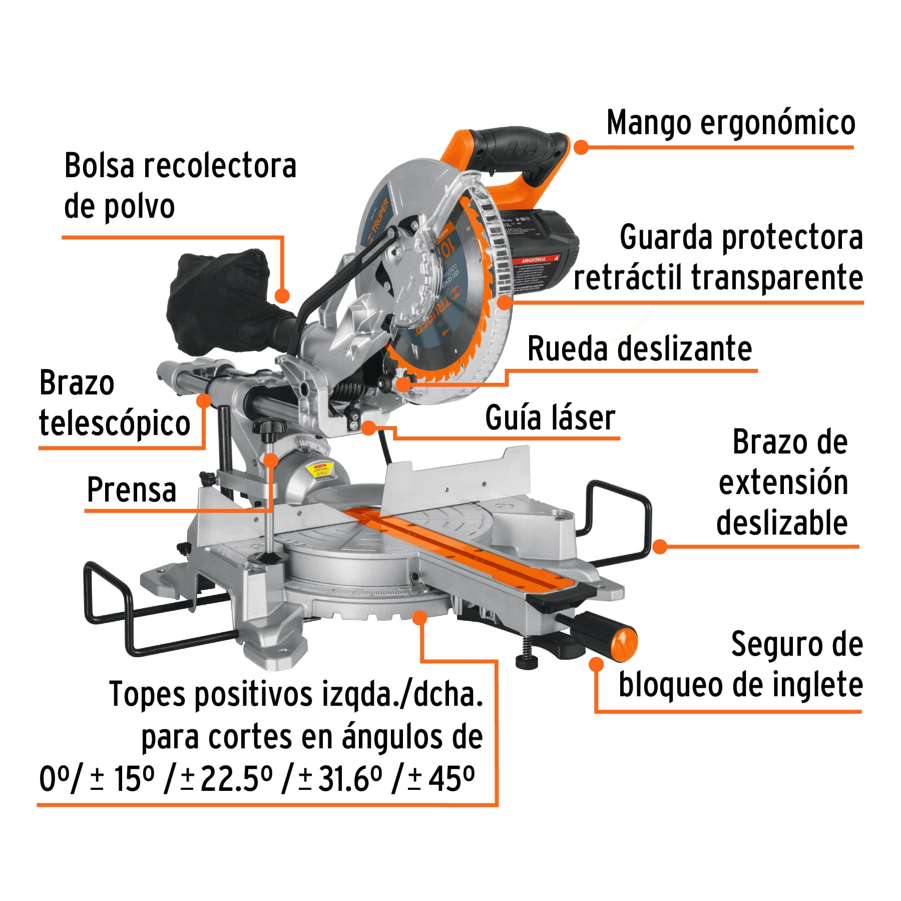 Sierra de inglete 10' de 1900 W telescópica compuesta / 16869